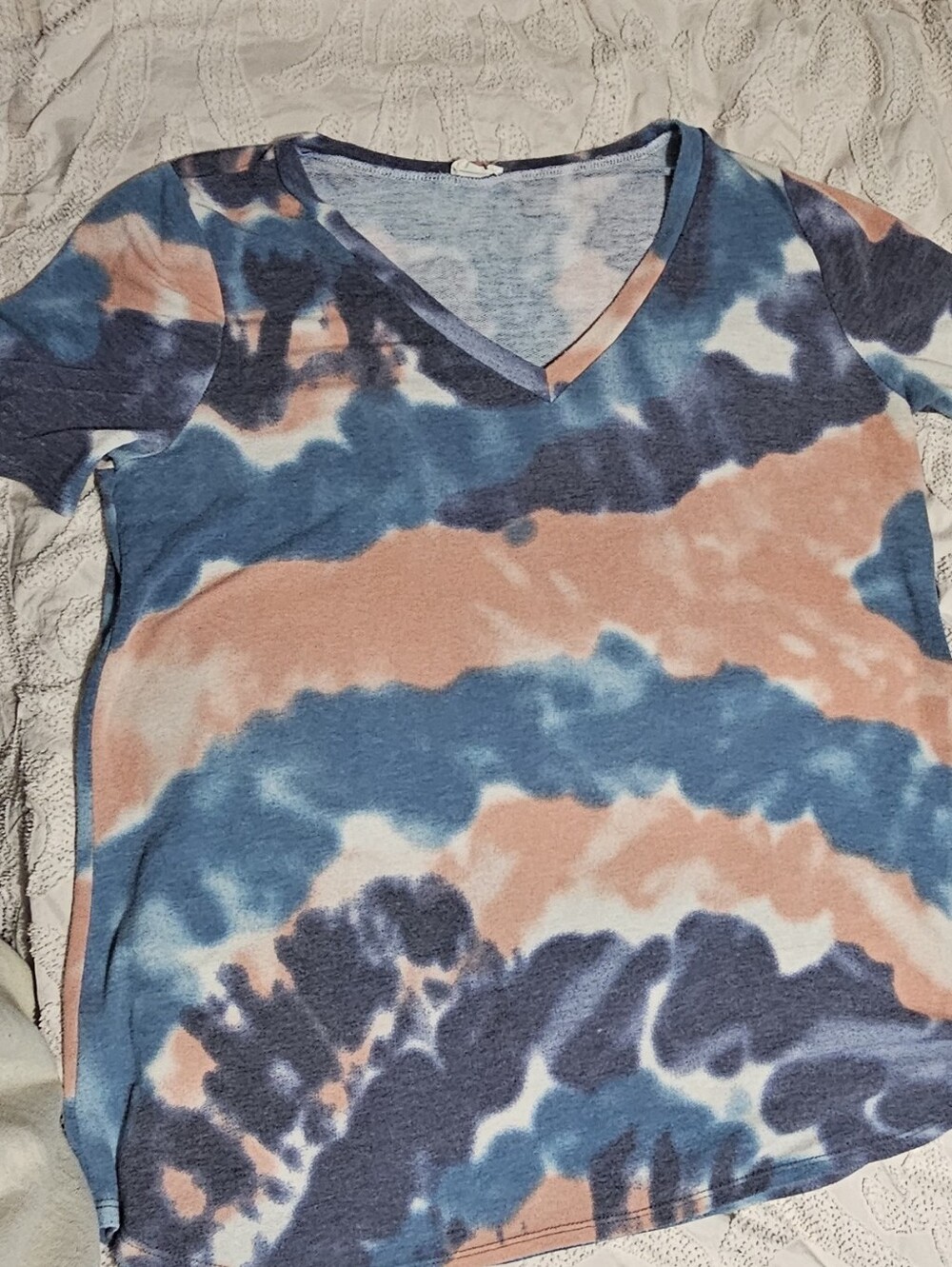 BiBi XL Women's Tie-Dye V-Neck Tunic in Blue, White, & Peach
